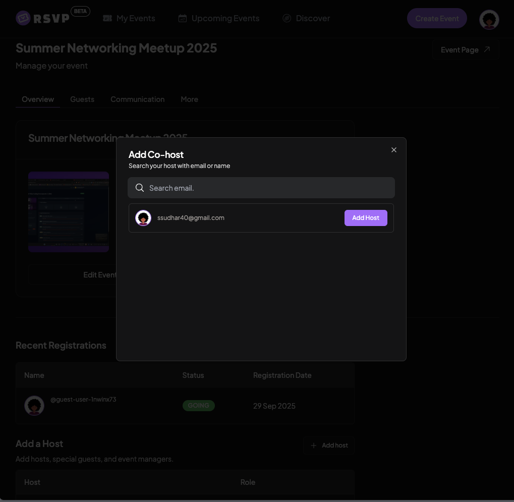 Adding Cohosts to Event