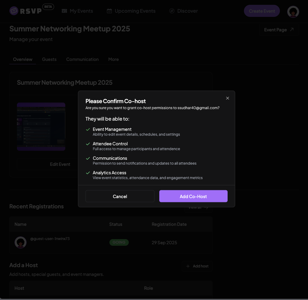 Adding Cohosts to Event